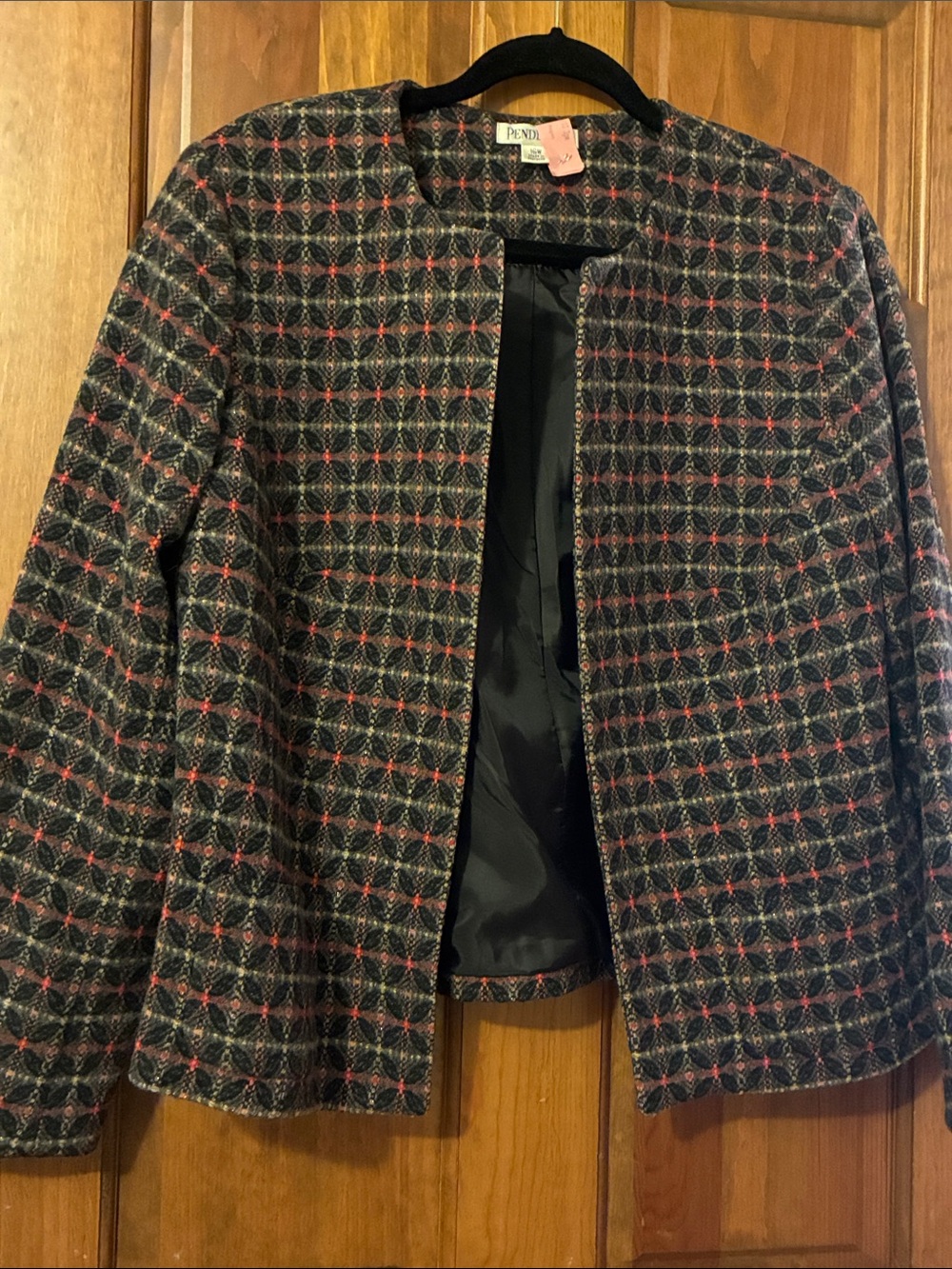 Pendleton Black, Gray and Pink Tweed Open-Front Jacket